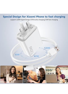 Generic For Xiaomi Charger 120W Hypercharge Fast Wall Charger for Xiaomi 14 13 12 13t 12t 12s Pro Lite Redmi Note K80 K70 K60 K50 14 13 13 Pro 12 11 Pro Plus Black Shark 3 4 5 6 Poco F6 F5  F4 Gt Mi Turbo 3.3ft 3A USB Type C Cable  - Image 4