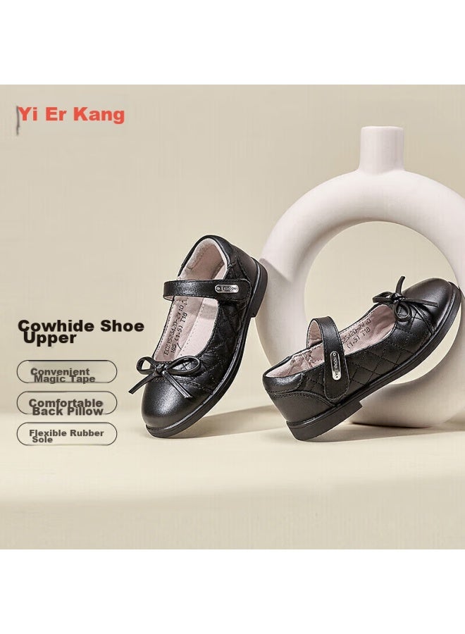 YEARCON Yierkang Children's Shoes, Girls' Black Leather Shoes, Spring Princess Shoes, Soft-soled Kids' Leather Shoes, Big Children's Performance Shoes, Single Shoes, Black, Size 37 - Image 1