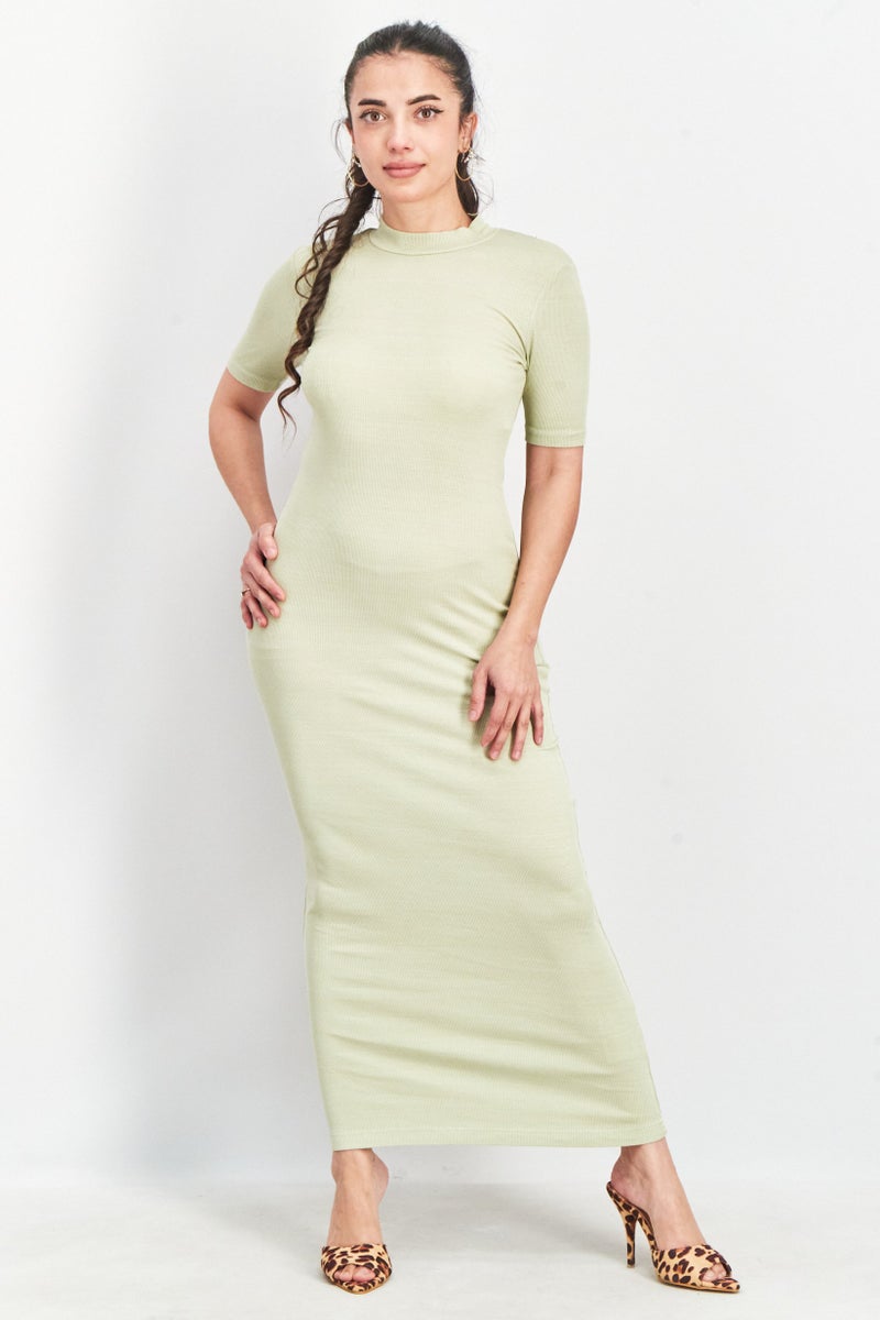 Weekday فستان ضيق بأكمام قصيرة للنساء، أخضر مائل إلى الرمادي - Image 1