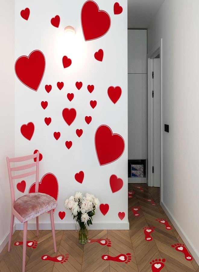 Demonwer Valentine's Day Wall Decals Red Heart and Footprint Stickers Valentines Day Party Favor for Window Wall Floor Wedding Anniversary Decoration - Image 5
