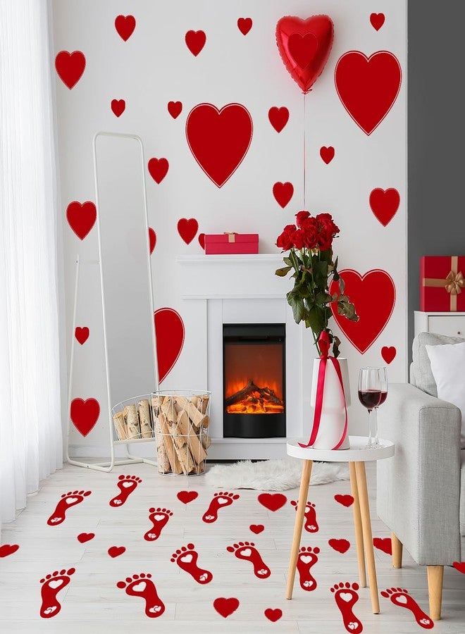 Demonwer Valentine's Day Wall Decals Red Heart and Footprint Stickers Valentines Day Party Favor for Window Wall Floor Wedding Anniversary Decoration - Image 4