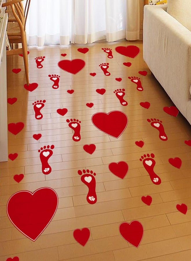 Demonwer Valentine's Day Wall Decals Red Heart and Footprint Stickers Valentines Day Party Favor for Window Wall Floor Wedding Anniversary Decoration - Image 3