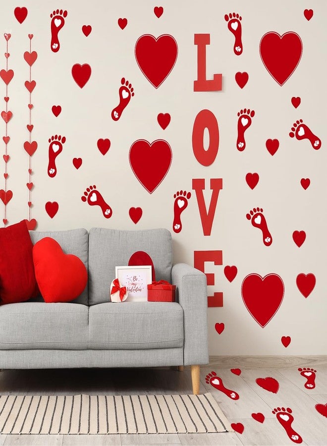 Demonwer Valentine's Day Wall Decals Red Heart and Footprint Stickers Valentines Day Party Favor for Window Wall Floor Wedding Anniversary Decoration - Image 1