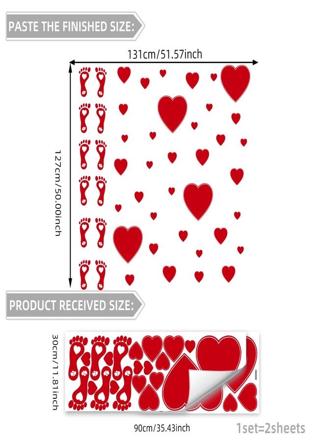 Demonwer Valentine's Day Wall Decals Red Heart and Footprint Stickers Valentines Day Party Favor for Window Wall Floor Wedding Anniversary Decoration - Image 2