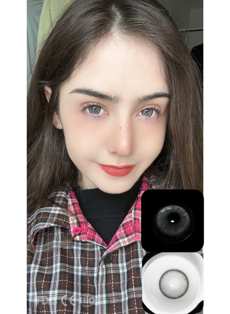ARUWA عدسات داون غراي الملونة السنوية، عدسات لاصقة تجميلية للجنسين، عدسات طبيعية عصرية، عدسات لينة تحتوي على 40% ماء، قطر العدسة 14.5 مم - Image 2