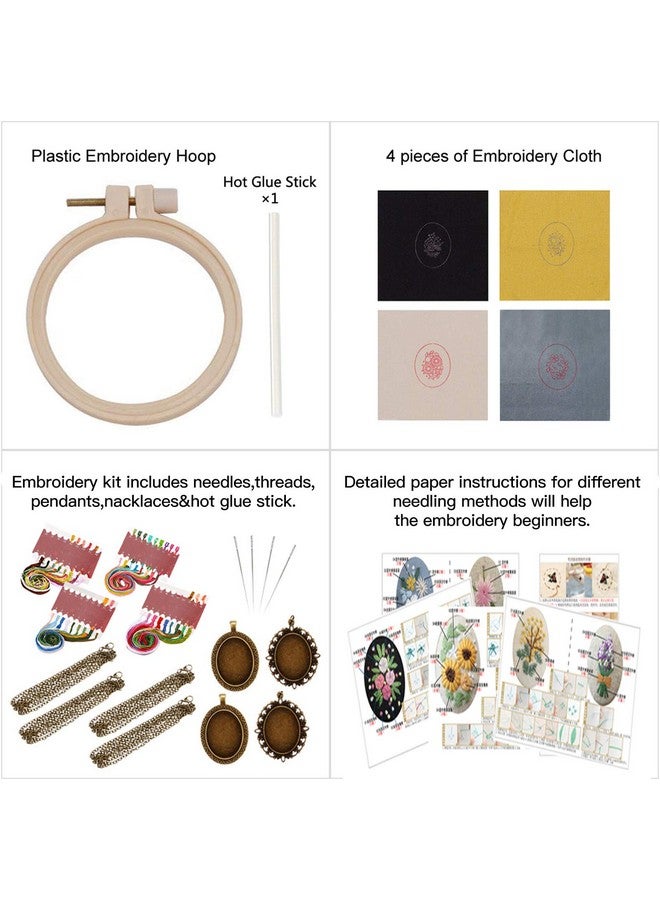 ZOCONE 4 Packs Embroidery Necklace Kit Embroidery Pendant Kit Mini Cross Stitch Kit With Hoop Necklace Pendant Stamped Pattern Cloth Instructions Etc. Embroidery Kit For Adults  - Image 2
