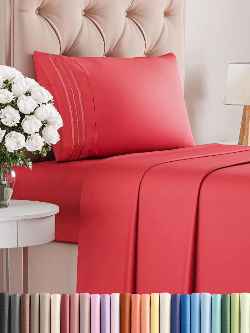 CGK Unlimited Twin XL Size 3 Piece Sheet Set  Comfy Breathable  Cooling Bed Sheets Set  Hotel Luxury Bedding for Women Men Kids Teens Boys  Girls  Deep Pockets UltraSoft Wrinkle Free  OekoTex  Red 