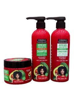 Cornells  Shampoo 480 ml Conditioner 480 ml and Moisturizing Conditioner 325 ml With Avocado and Shea Butter Free of Parabens, Sulfates and Silicones