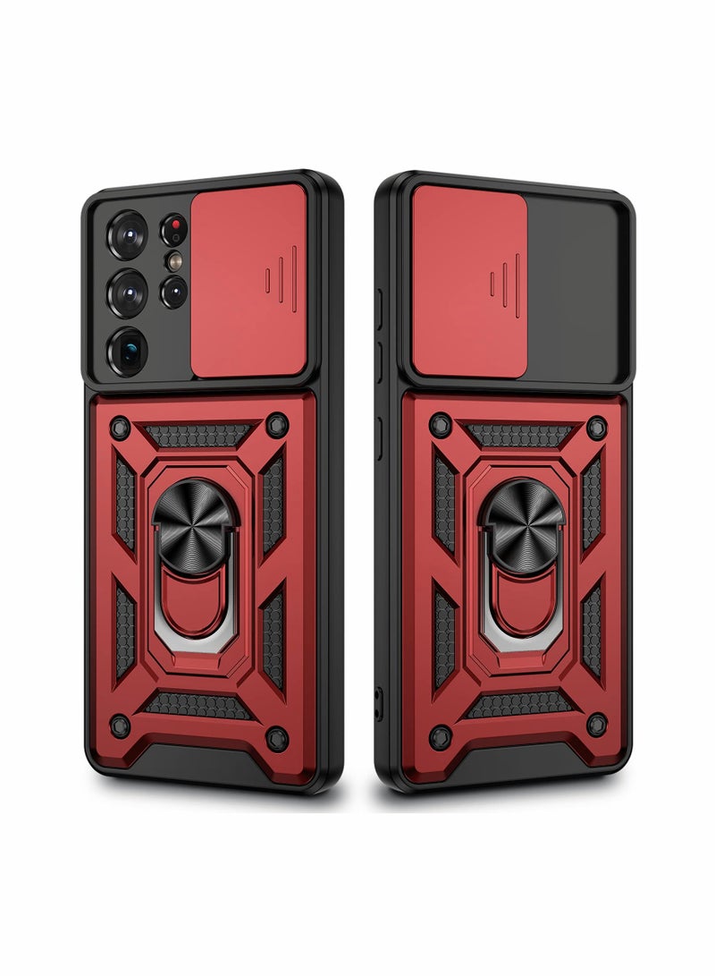 Excefore Phone Case Compatible for Galaxy S21 Ultra Case with S21 Ultra 5G Kickstand Case with Slide Camera Cover Built-in 360° Rotate Ring Stand Magnetic Cover Case for S21 Ultra 6.8 Inch - Image 1