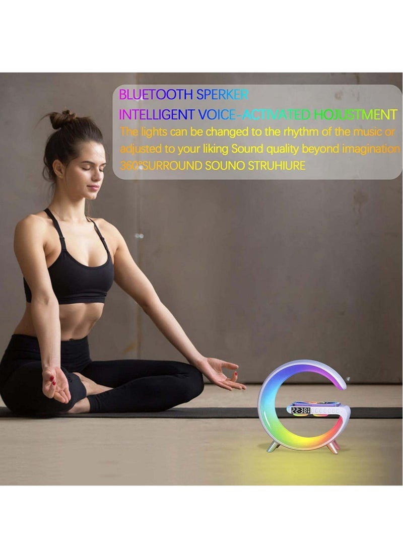 Multifunctional 15W Wireless Charger Built-in Bluetooth Speaker APP Control RGB Night Light Alarm Clock Fast Charging Station for Iphone 13 14 Samsung Xiaomi