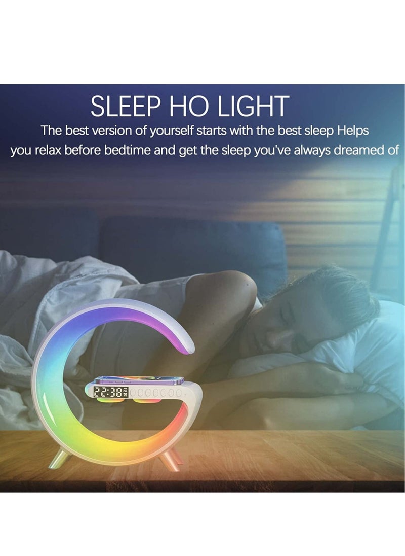 Multifunctional 15W Wireless Charger Built-in Bluetooth Speaker APP Control RGB Night Light Alarm Clock Fast Charging Station for Iphone 13 14 Samsung Xiaomi