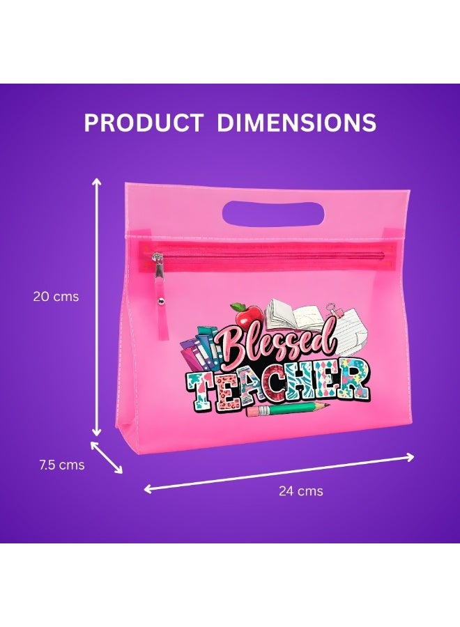 PRINTSHOP4ME Teachers Day Gift Pink Transparent Cosmetic Bag With Zipper Closure-Teacher Appreciation Gift- For Teache Gifts - Image 3