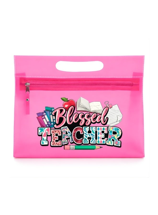 PRINTSHOP4ME Teachers Day Gift Pink Transparent Cosmetic Bag With Zipper Closure-Teacher Appreciation Gift- For Teache Gifts - Image 1