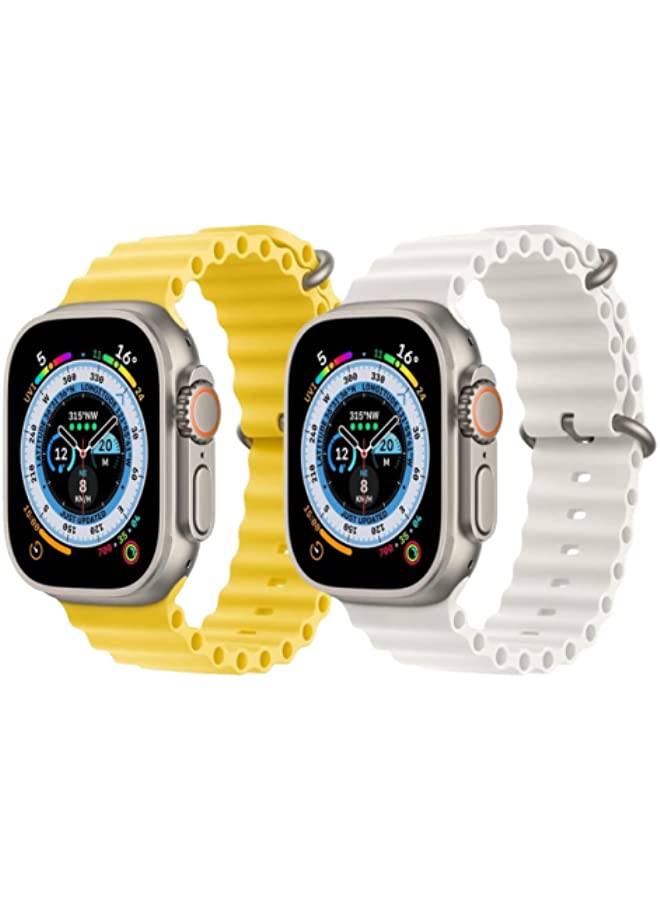 IAF Silicone Ocean Band Strap Yellow Silicone Ocean Band Strap Snow White Set of 2 for Apple Watch Ultra 8 49mm