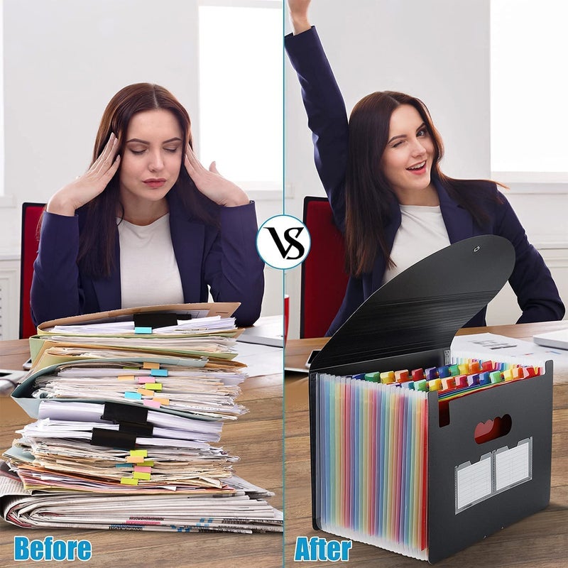 VEPROIX 24 Pockets File Organizer, A4/Letter Size Portable Accordion Folder, Expanding File Folder, Document Organizer, Adjustable Buckle Folder with Labels for School, Home & Office-Black (24 Pocket) - Image 5