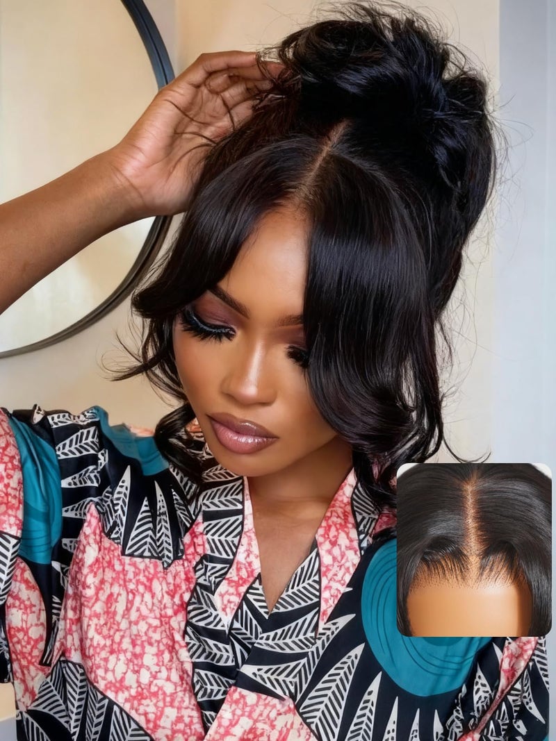 UNICE Real Scalp Glueless Wig Human Hair Pre Plucked Pre Cut 13x4 HD Lace Front Wigs Human Hair Loose Wave with Face Framing Curtain Bangs Bleached Knots Natural Hairline 150 Density 18 inch - Image 2