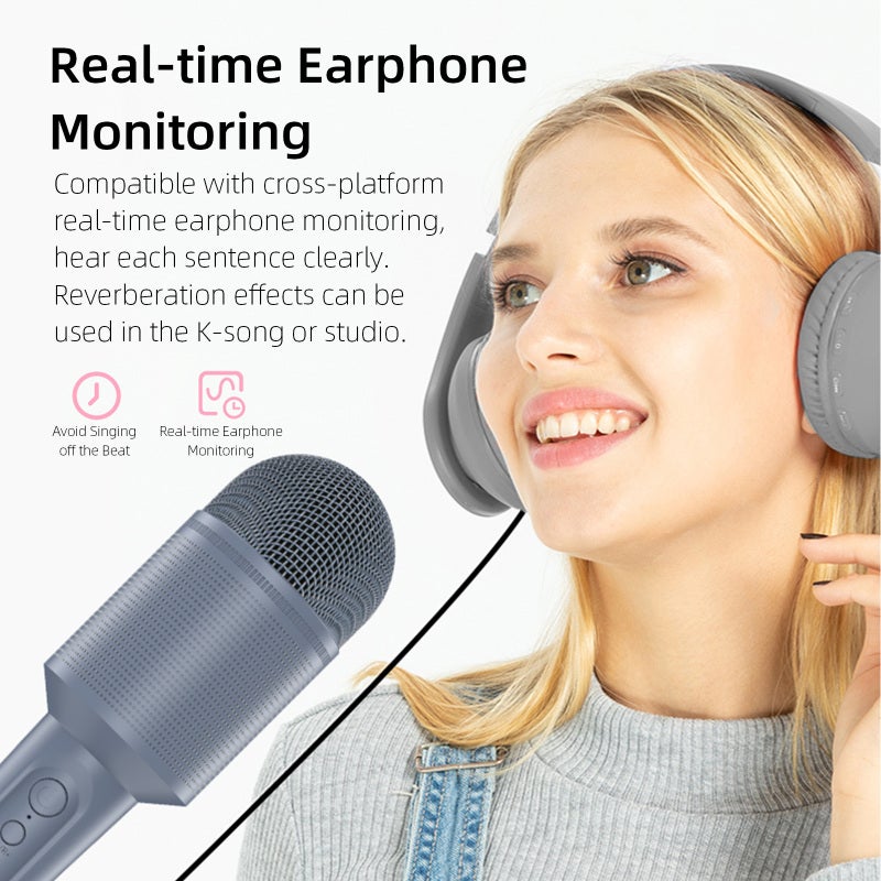 Wireless Karaoke Microphone Blue: Portable Handheld Design - Dual Connection Options Echo & Magic Sound Effects Bluetooth Speaker for Home KTV Family Gatherings Travel Singing - Image 4