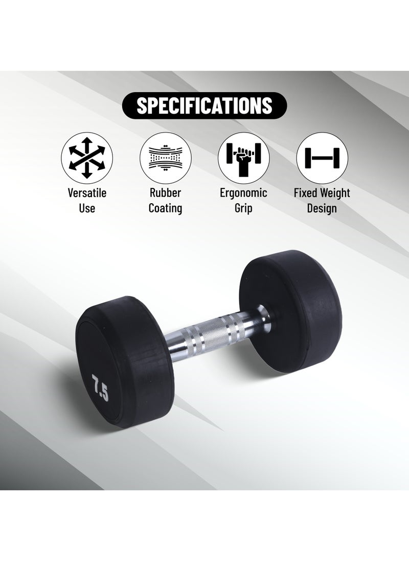 ENDLESS  7.5 Kg (16.5 LB) Fixed Rubber Coated Bouncy Dumbbell | Material: Iron and Rubber | Perfect for Bodybuilding, Fitness, Weight Lifting and Training at Home or Gym | For Men and Women  - Image 2