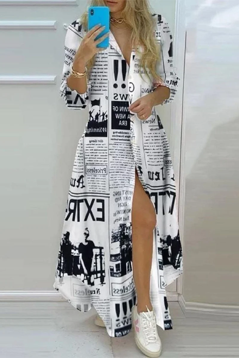 جينيفر Text Print Maxi Shirt Dress