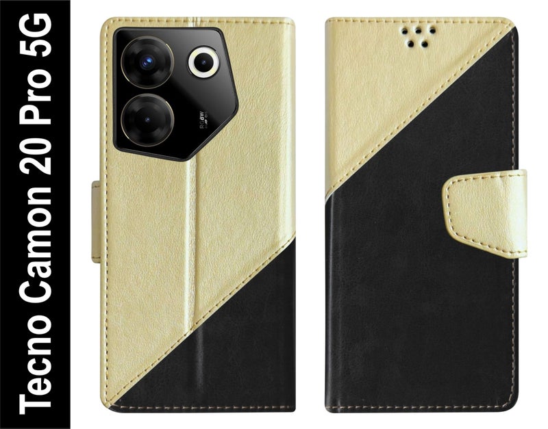 SBMS Faux Leather Flip Cover for Tecno Camon 20 Pro 5G Back Cover Case with Magnatic Closure | Inbuilt Stand | Card & Money Pocket (MultiBlack) - Image 2