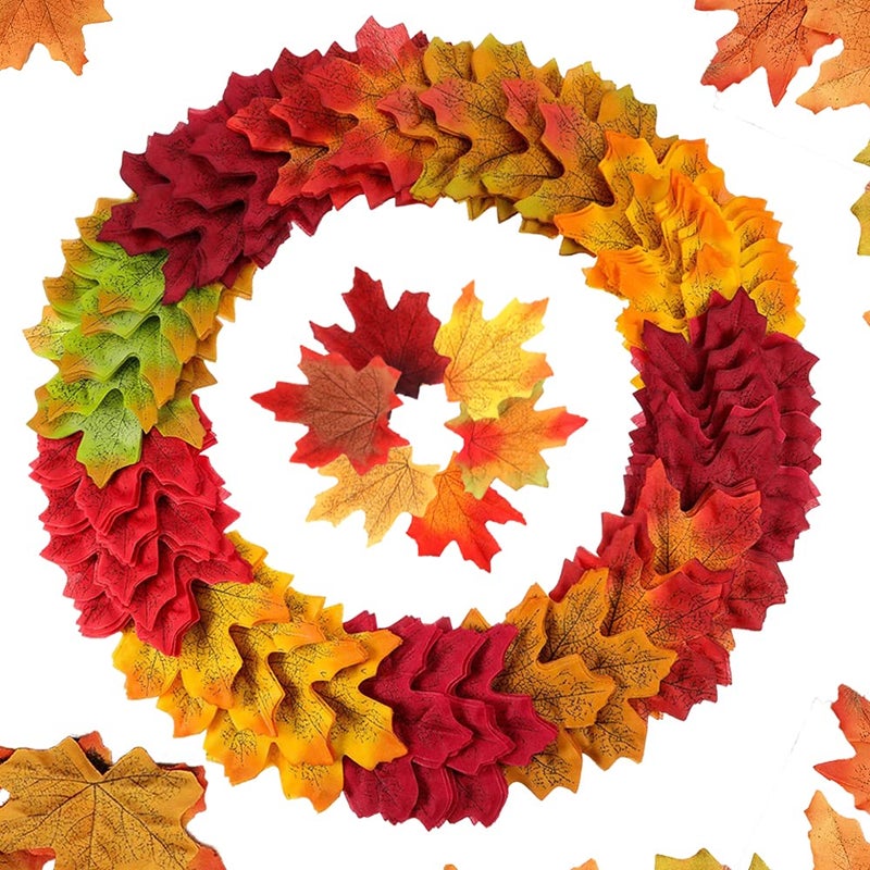 DOJoykey 300pcs Autumn Maple Leaves Mixed Color Artificial Fall Leaves for Decorating Autumnal Theme Room Card Making Crafts and Thanksgiving Day