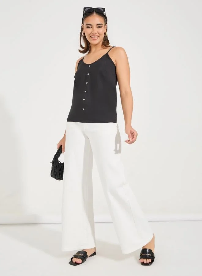 Styli Solid Woven Cami with Buttons