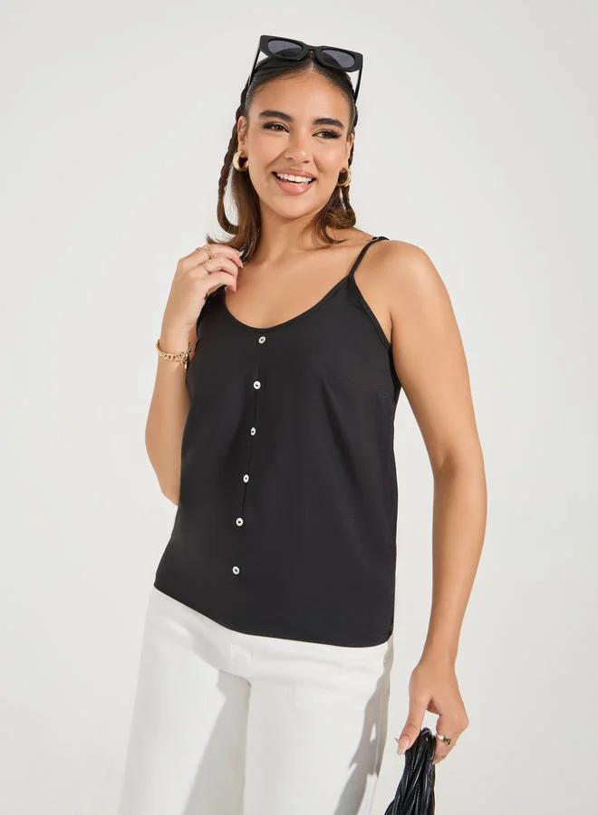 Styli Solid Woven Cami with Buttons