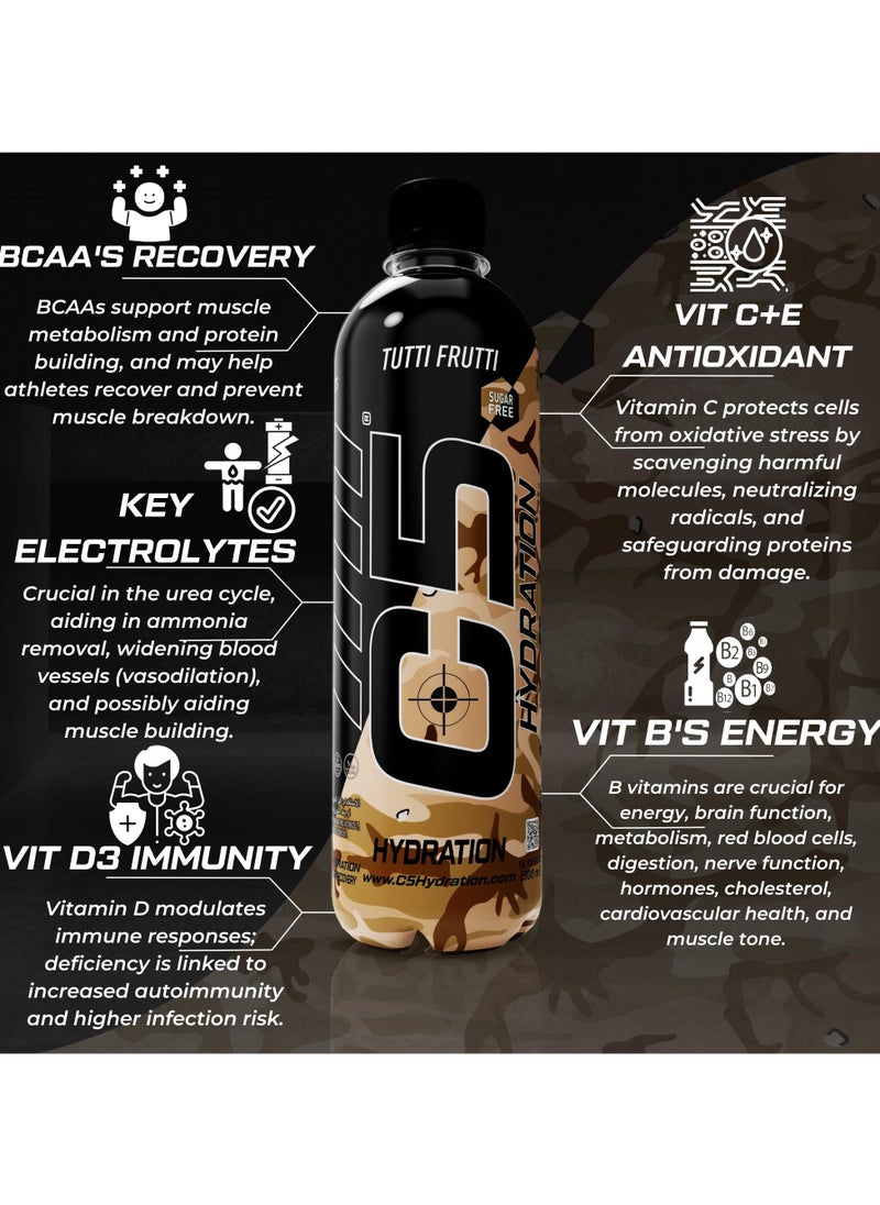 C5 C5 HYDRATION Tutti Frutti Electrolytes & Vitamin Water- Zero Sugar, 20 Calorie BCAA for Recovery -VIT B ENERGY, VIT C & E ANTIOXIDANT, VIT D3 for IMMUNITY - Refreshing Ramadan Drink Pack of 12  - Image 5