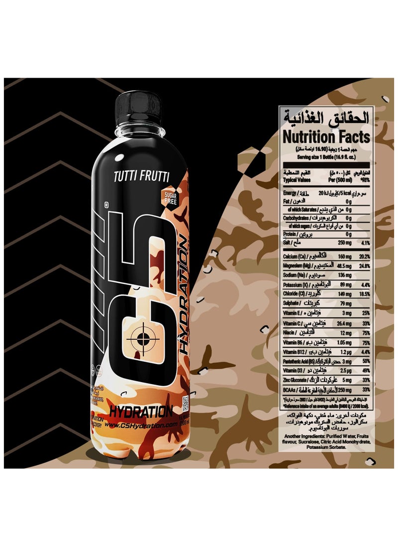 C5 C5 HYDRATION Tutti Frutti Electrolytes & Vitamin Water- Zero Sugar, 20 Calorie BCAA for Recovery -VIT B ENERGY, VIT C & E ANTIOXIDANT, VIT D3 for IMMUNITY - Refreshing Ramadan Drink Pack of 12  - Image 4
