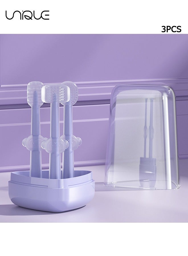 Unique Baby Toddler Toothbrush Set for Age 0-2 - 3 PCS - Silicone Tongue Cleaner, 360° ToothBrush, Baby Tongue Cleaner + U-Shaped ToothScrubber + Baby First Toothbrush Teething, Newborn Must Haves  - Image 1