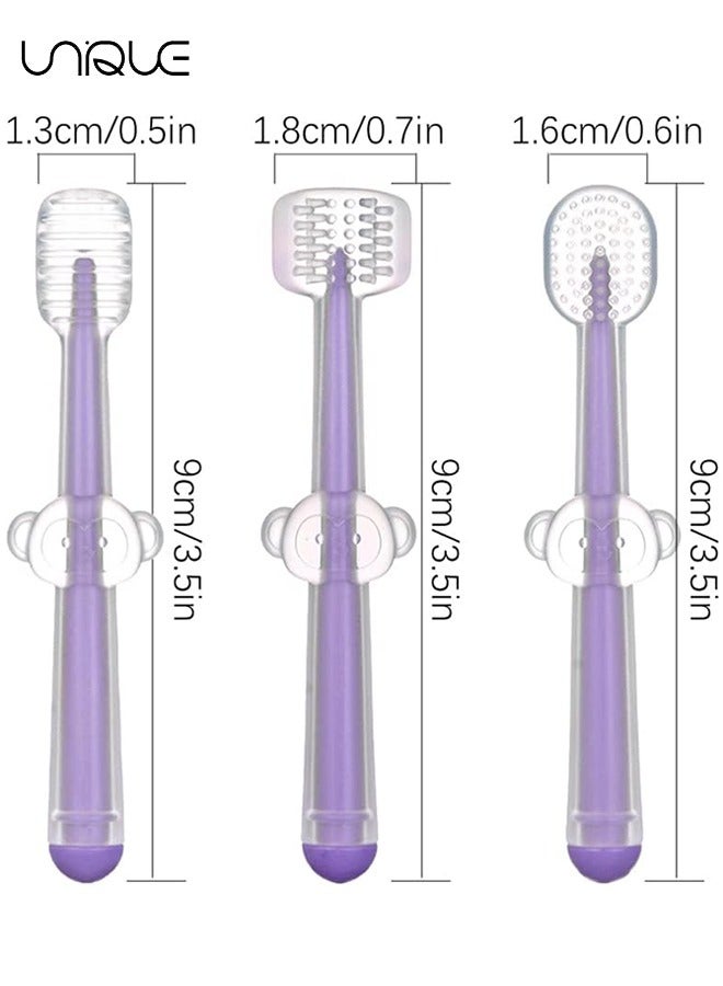 Unique Baby Toddler Toothbrush Set for Age 0-2 - 3 PCS - Silicone Tongue Cleaner, 360° ToothBrush, Baby Tongue Cleaner + U-Shaped ToothScrubber + Baby First Toothbrush Teething, Newborn Must Haves  - Image 2