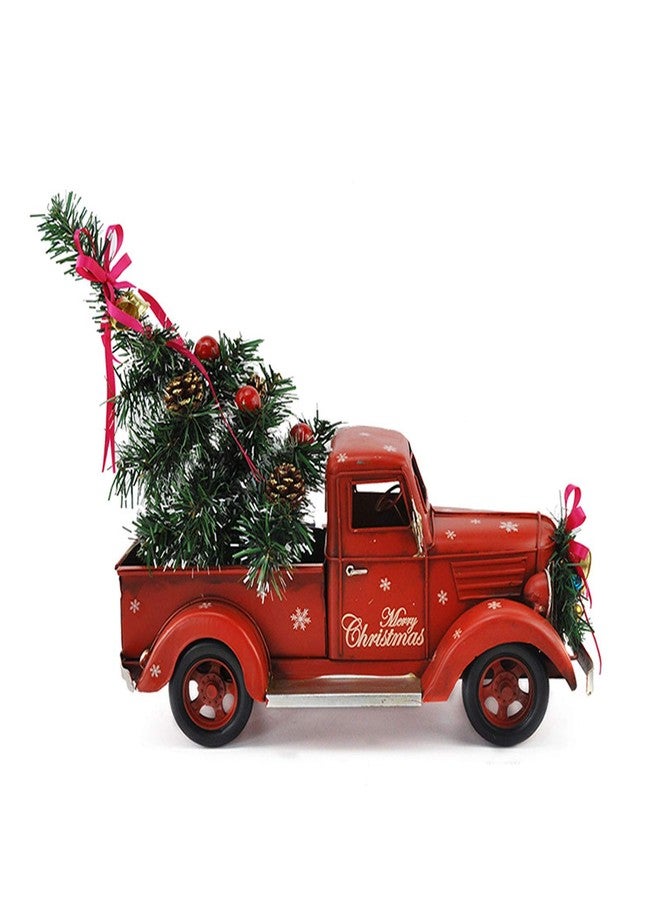HAO Vintage Red Truck with Mini Christmas Trees Ornaments, Handcrafted Old Red Metal Pickup Truck Car Model for Christmas Decorations, Table Top Decor (18inch) - Image 3