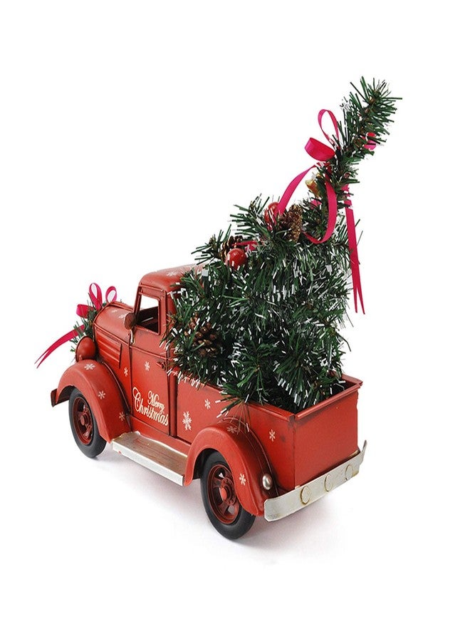 HAO Vintage Red Truck with Mini Christmas Trees Ornaments, Handcrafted Old Red Metal Pickup Truck Car Model for Christmas Decorations, Table Top Decor (18inch) - Image 2
