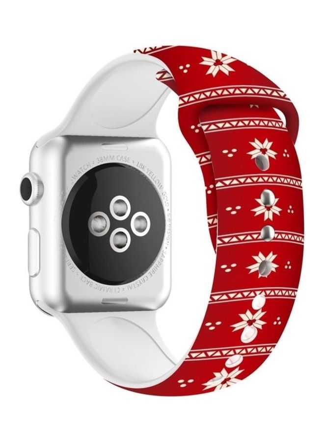 NIBEMINENT Printing Silicone Watchband for Apple Watch Series 7/6/SE/5/4/3/2/1 38/40/41mm Cherry Blossoms On Red - Image 1