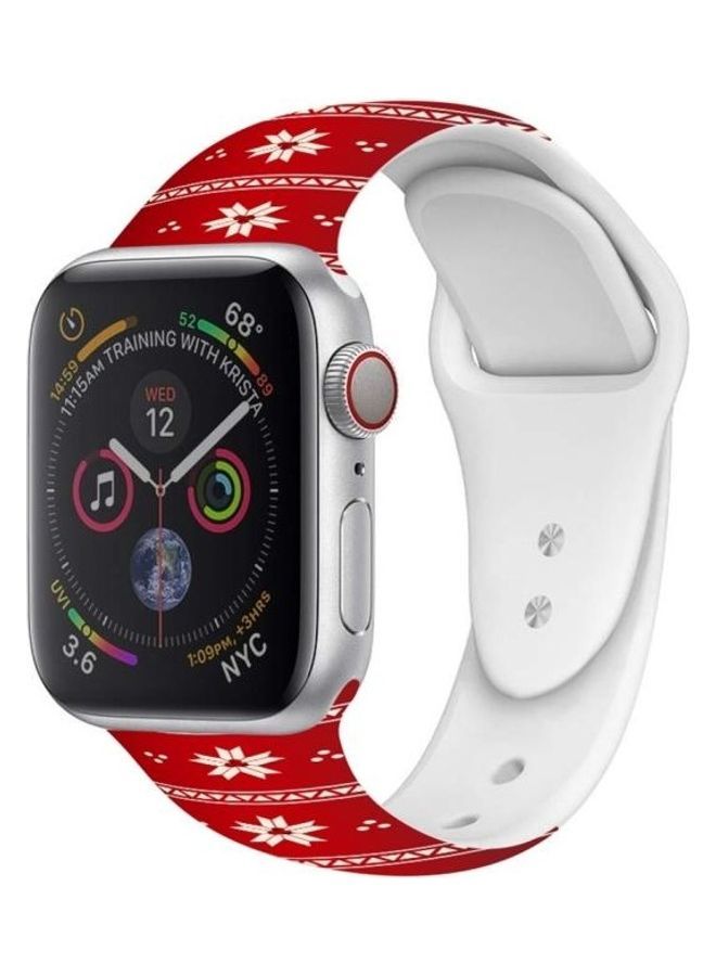 NIBEMINENT Printing Silicone Watchband for Apple Watch Series 7/6/SE/5/4/3/2/1 38/40/41mm Cherry Blossoms On Red - Image 4