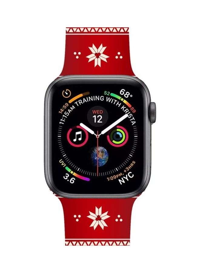NIBEMINENT Printing Silicone Watchband for Apple Watch Series 7/6/SE/5/4/3/2/1 38/40/41mm Cherry Blossoms On Red - Image 3