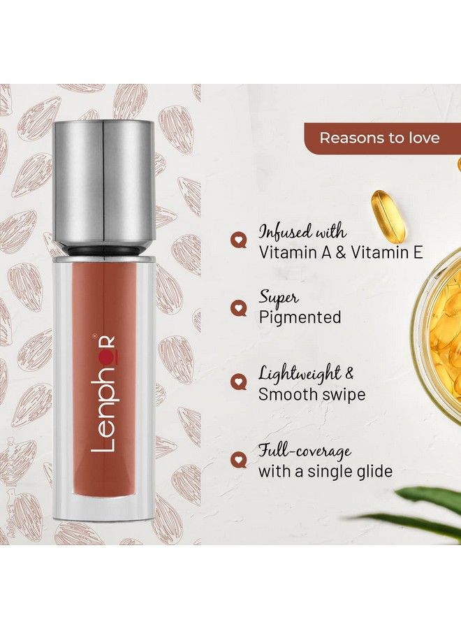 Lenphor Colour Me Up Liquid Lipstick Is Infused With Vitamin A And E Super Pigmented Transferproof Smudgeresistant Matte Looktoasted Almond 0132Ml - Image 3