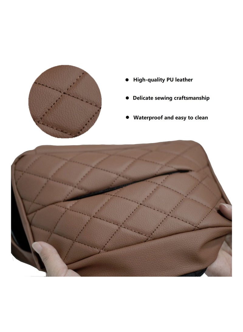 KASTWAVE Leather Car Tissue Holder, Car Backseat Extra Large Tissue Organization with Adjustable Strap and Zipper, PU Leather Backseat Tissue Case for Car/Truck (Beige) - Image 3
