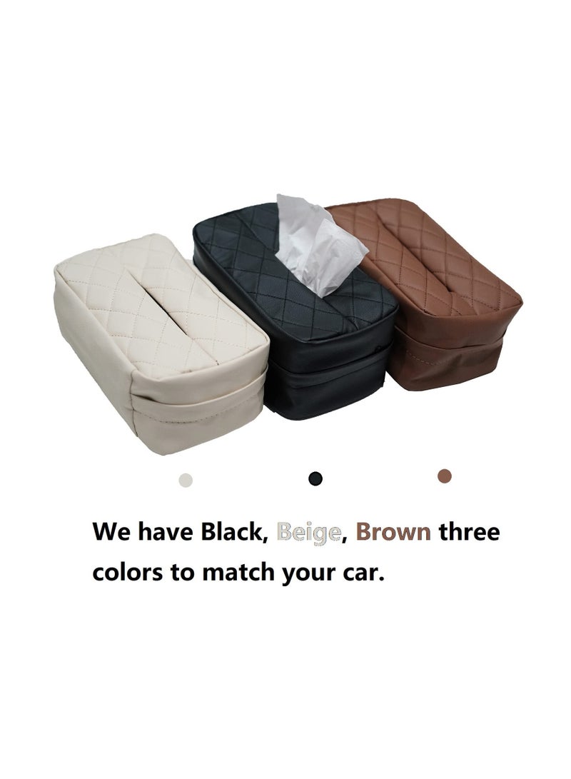KASTWAVE Leather Car Tissue Holder, Car Backseat Extra Large Tissue Organization with Adjustable Strap and Zipper, PU Leather Backseat Tissue Case for Car/Truck (Beige) - Image 5