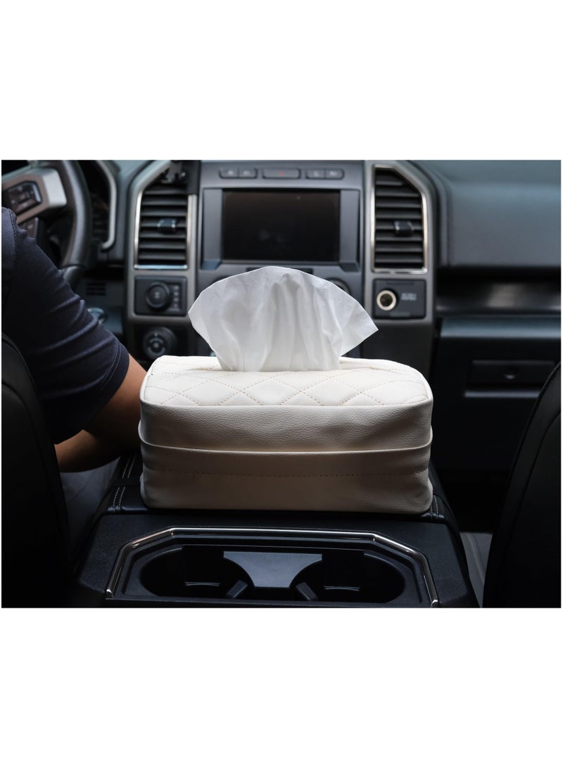 KASTWAVE Leather Car Tissue Holder, Car Backseat Extra Large Tissue Organization with Adjustable Strap and Zipper, PU Leather Backseat Tissue Case for Car/Truck (Beige) - Image 2