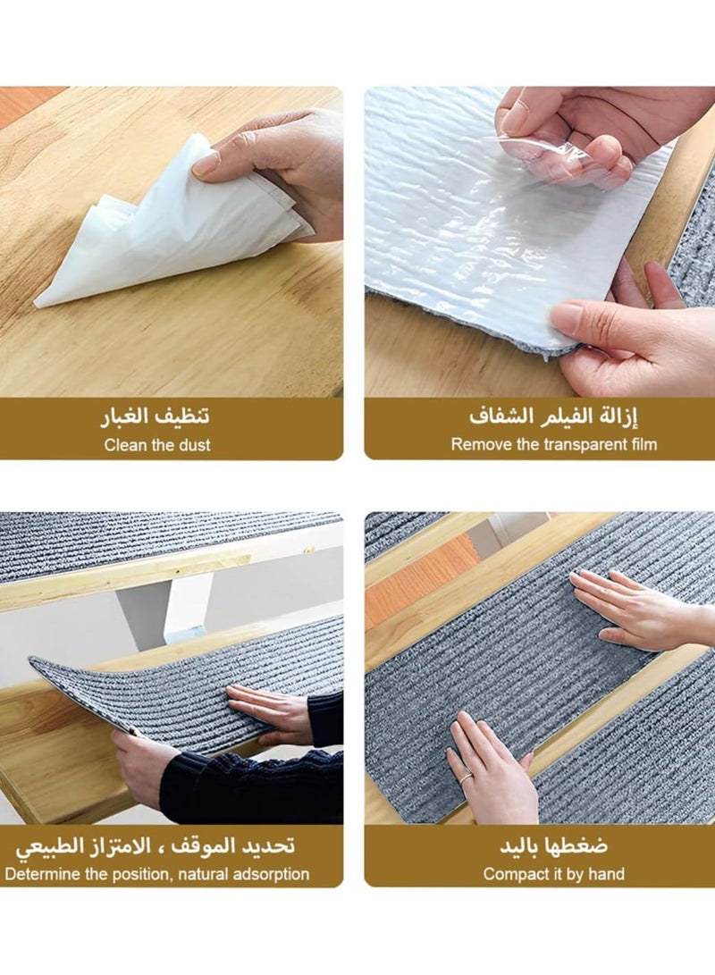 Indoor Steps Carpet 10PCS Treads Stair Carpet Felt Stairs Runner Rugs, Non Slip Staircase Step Mat Stick On Stair Treads with Washable Steps Pads Edging Stair Mat for Kids Elders Pets 76x25cm - Image 3