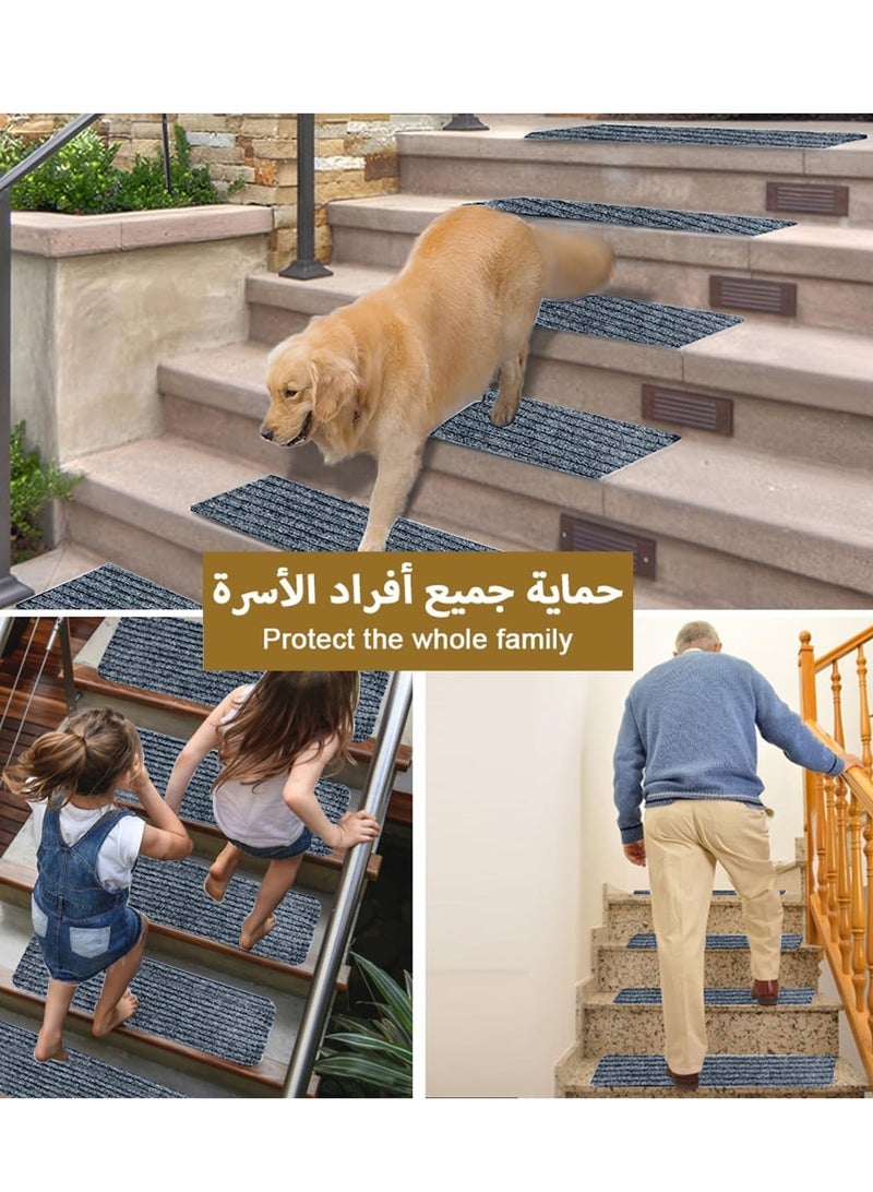 Indoor Steps Carpet 10PCS Treads Stair Carpet Felt Stairs Runner Rugs, Non Slip Staircase Step Mat Stick On Stair Treads with Washable Steps Pads Edging Stair Mat for Kids Elders Pets 76x25cm - Image 5