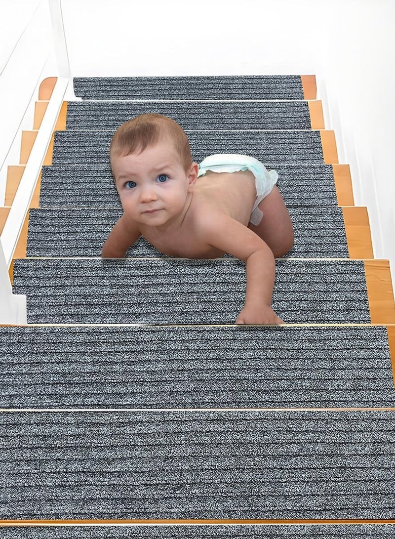Indoor Steps Carpet 10PCS Treads Stair Carpet Felt Stairs Runner Rugs, Non Slip Staircase Step Mat Stick On Stair Treads with Washable Steps Pads Edging Stair Mat for Kids Elders Pets 76x25cm - Image 2