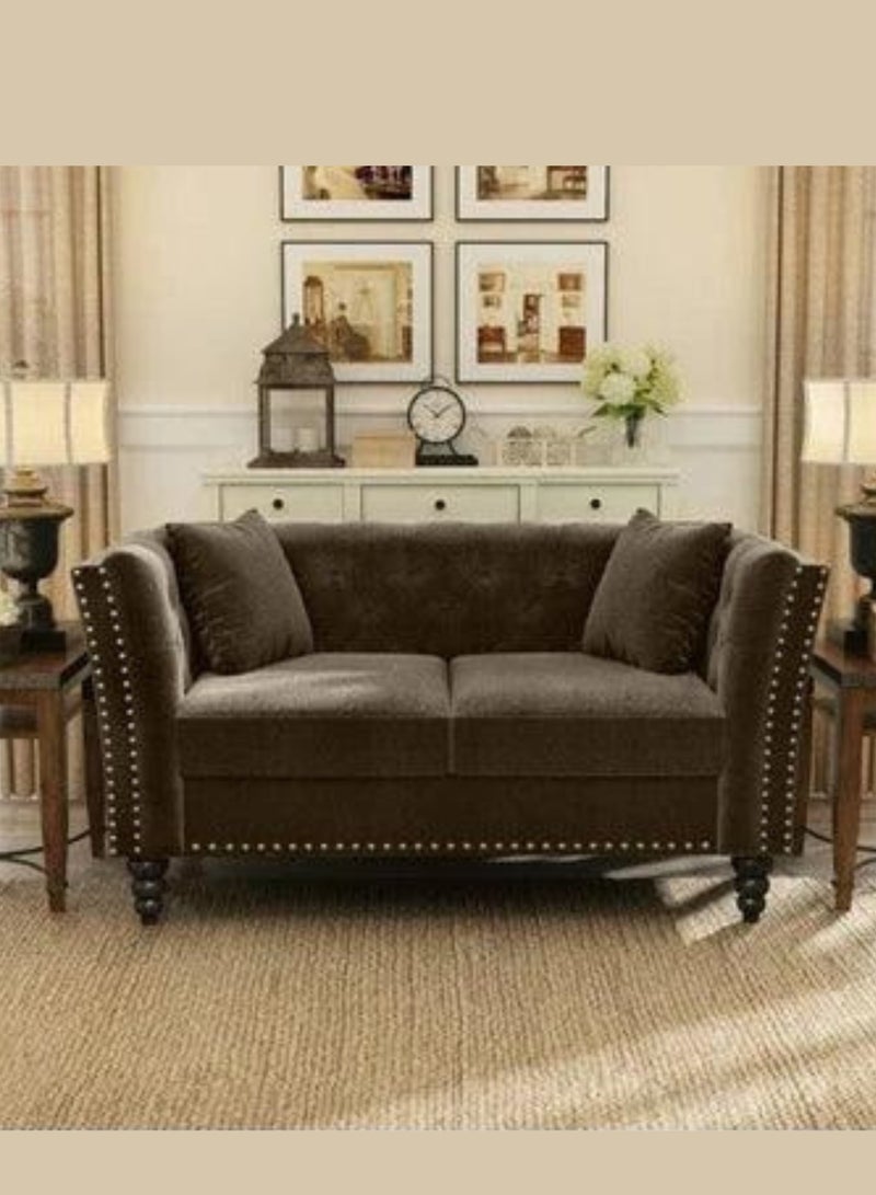 Wooden Twist Rectangular Arm Loveseat 2 Seater Sofa Walnut Legs ( Brown )