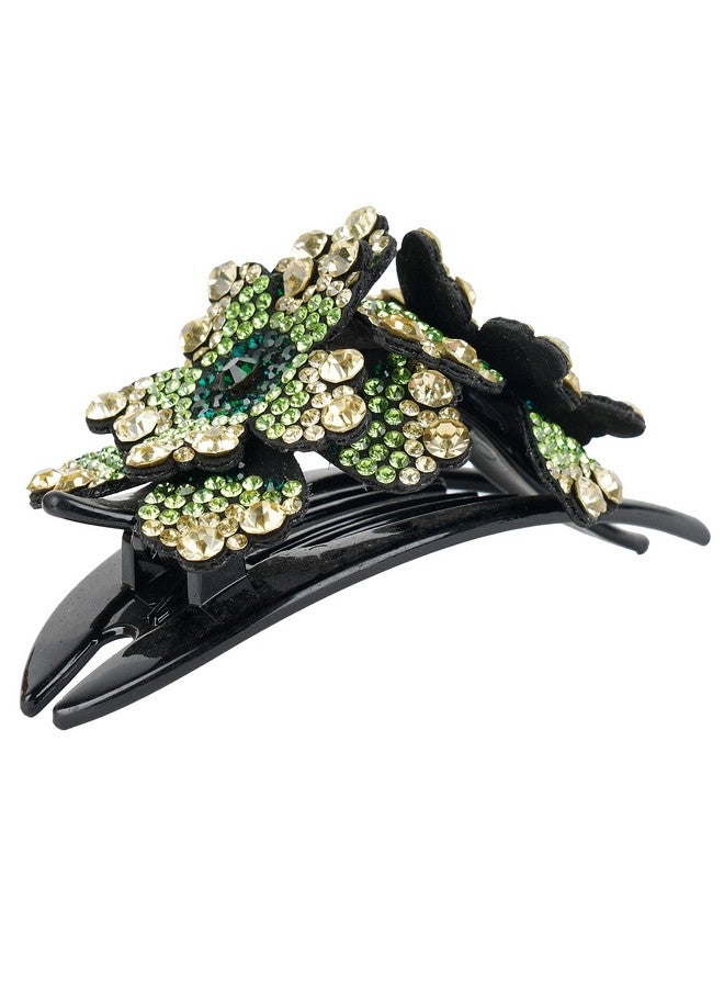 ZEMANIA Double Flower Rhinestone Hair Clip For Women and Girls | Crystal Fancy Hair Clip | Elegant Thick Long hair Barrette Claw Clip (11 cm x 7.5 cm) - Image 3