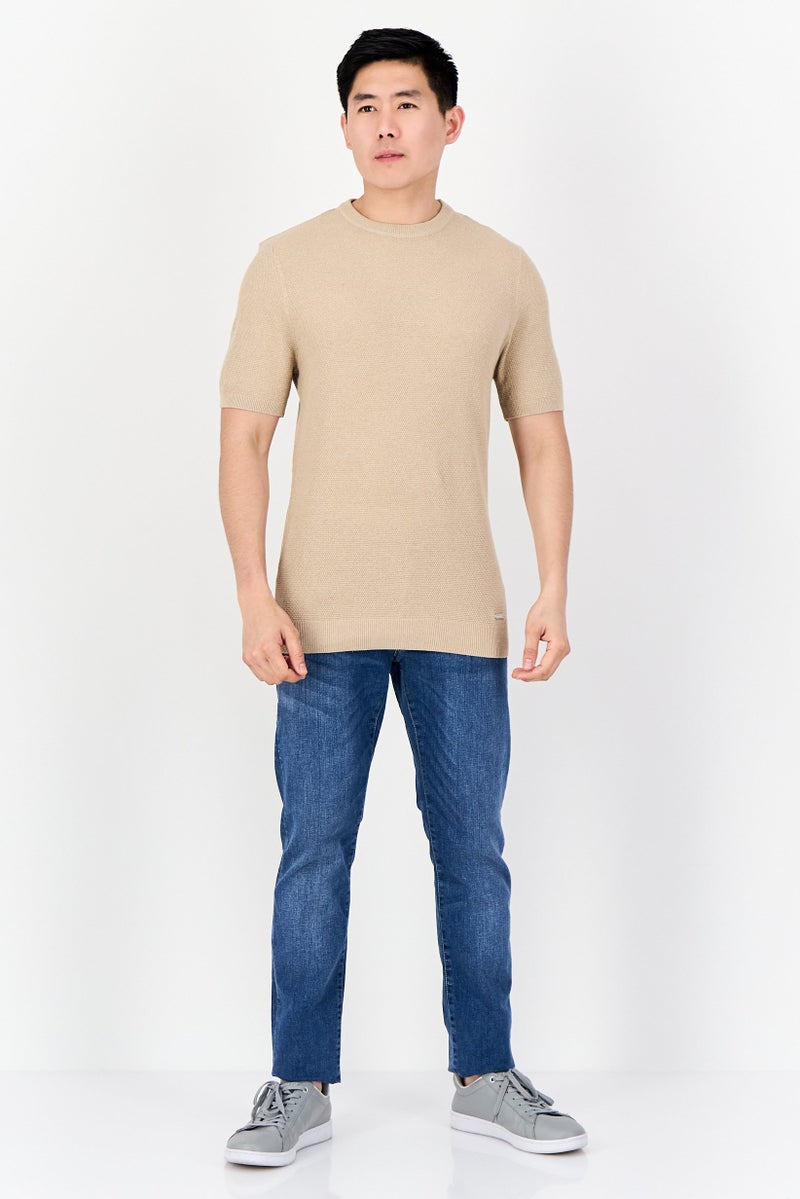 Threadbare Men Crew Neck Short Sleeve Knitted T-Shirt, Tan - Image 4