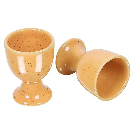 Qimacplus Elevate Your Breakfast Experience Soft Boiled Egg Holder Set Stylish Ceramic Egg Cups Perfect Housewarming Gift Set of 4 (Mustard) - Image 3