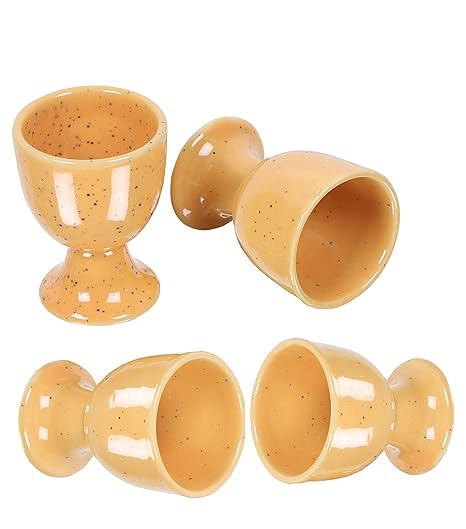 Qimacplus Elevate Your Breakfast Experience Soft Boiled Egg Holder Set Stylish Ceramic Egg Cups Perfect Housewarming Gift Set of 4 (Mustard) - Image 1