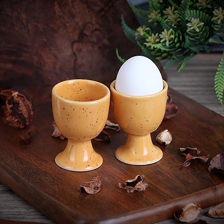 Qimacplus Elevate Your Breakfast Experience Soft Boiled Egg Holder Set Stylish Ceramic Egg Cups Perfect Housewarming Gift Set of 4 (Mustard) - Image 5