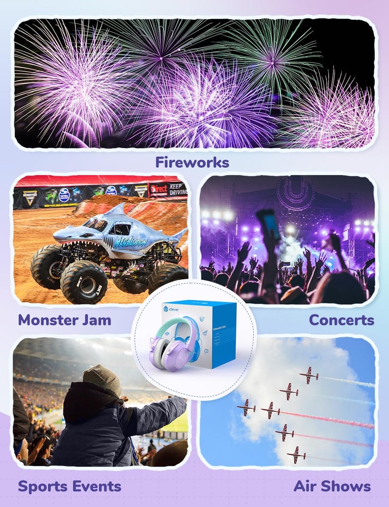 iClever Noise Cancelling Headphones for Kids Adults, SNR 29dB Safety Noise Reduction Ear Muffs for Autism Sensory &Concentration Aid, Ear Hearing Protection for Fireworks/Event/Monster Truck/Concert - Image 5